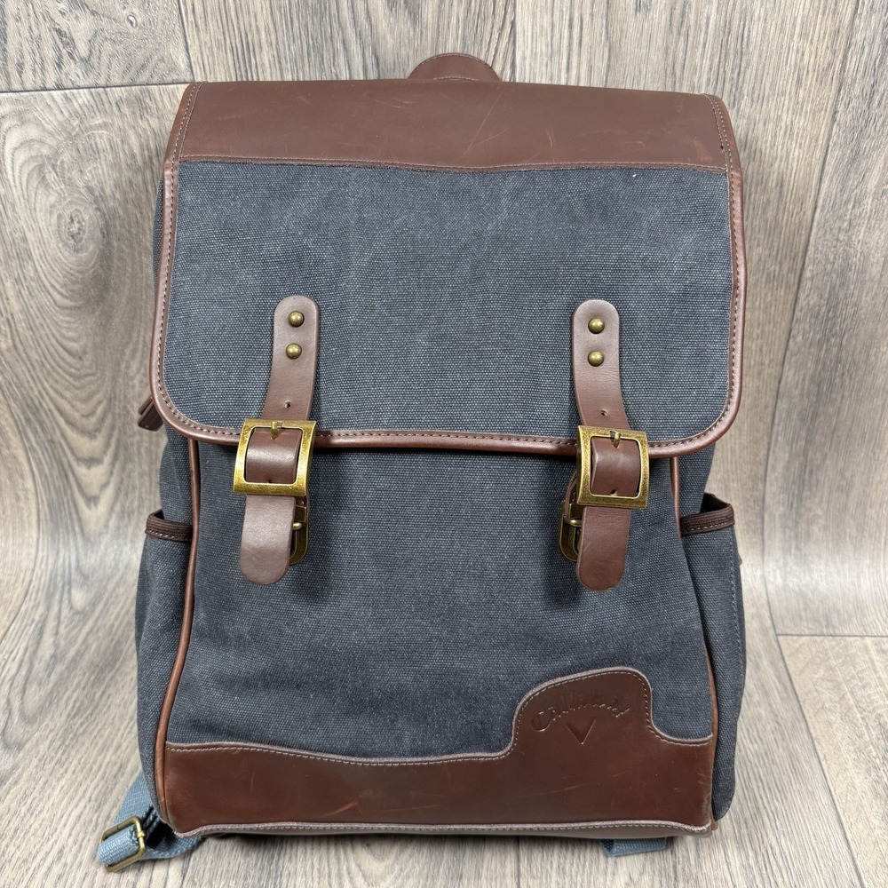 Callaway Tour Golf Authentic Leather Canvas Backpack 5915014 Navy Brown
